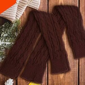 Long Fingerless Gloves with Thumb Hole Brown